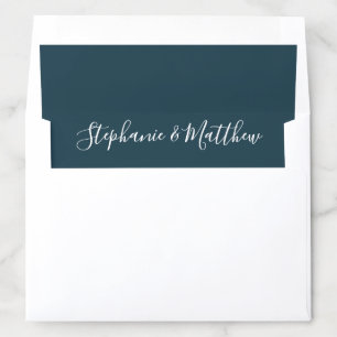 Teal Green White Bride Groom Names Wedding Envelope Liner
