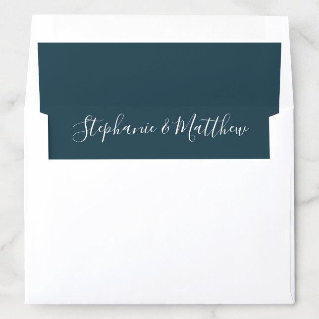 Teal Green White Bride Groom Names Wedding Envelope Liner (In Envelope)