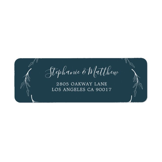 Teal Green White Foliage Elegant Wedding Label (Front)