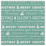 Teal Green White Merry Christmas Retro Typography Fabric