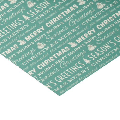 Teal Green White Merry Christmas Retro Typography Tissue Paper