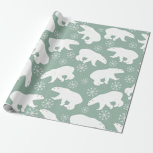 Teal Green & White Polar Bears Winter pattern Wrapping Paper