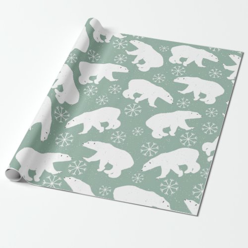 Teal Green  White Polar Bears Winter pattern Wrapping Paper