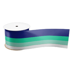 Teal green white striped satin ribbon