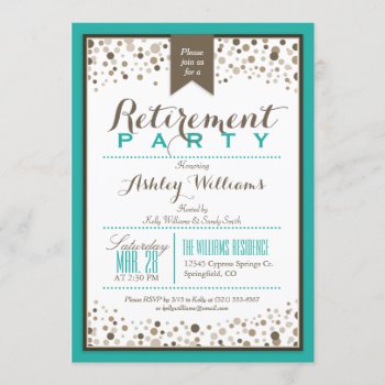 Teal Green  White  Taupe Modern Retirement Party Invitation by Card_Stop at Zazzle
