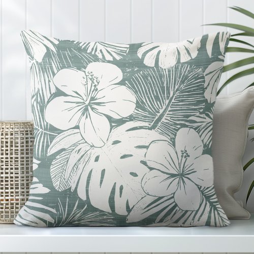 Teal Green  White Tropical Throw Pillow