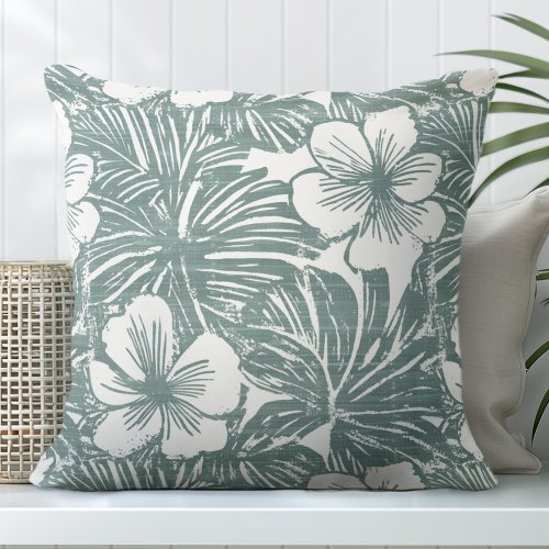 Teal Green  White Tropical Throw Pillow