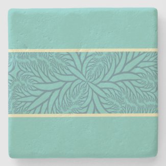Teal Green With Middle Band of Abstract Leaves
