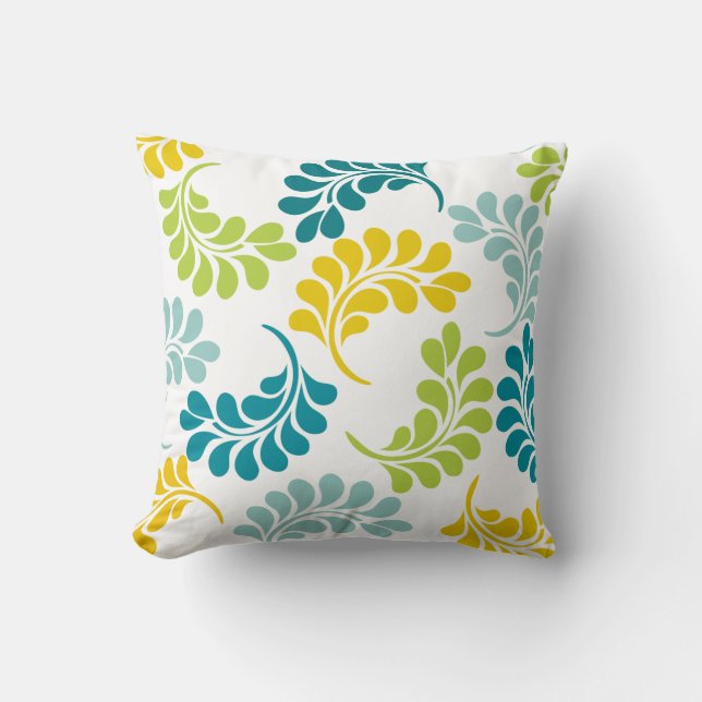 Teal Green Yellow Floral Pillow (Front)