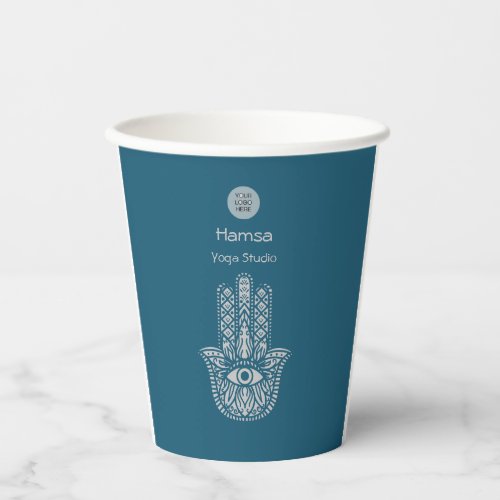 Teal Green Yoga Studio Hamsa Customizable Paper Cups