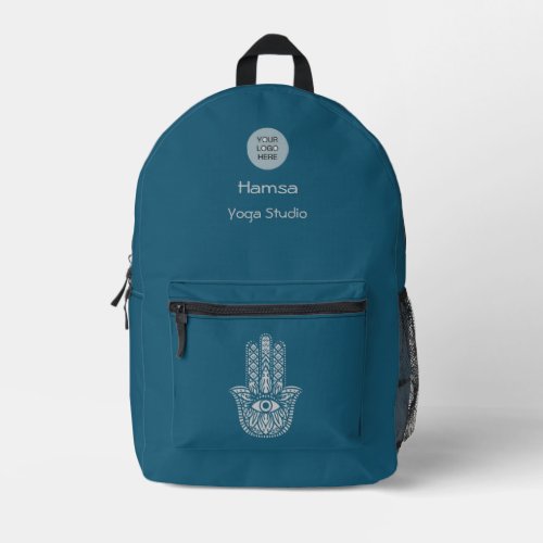 Teal Green Yoga Studio Hamsa Customizable Printed Backpack