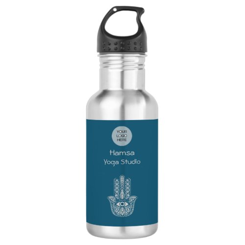 Teal Green Yoga Studio Hamsa Customizable Stainless Steel Water Bottle