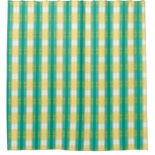 Teal Green Yolk Yellow White Striped Pattern Shower Curtain
