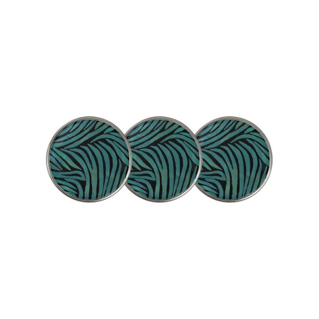 Teal Green Zebra Animal Print Golf Ball Marker (3 Up)