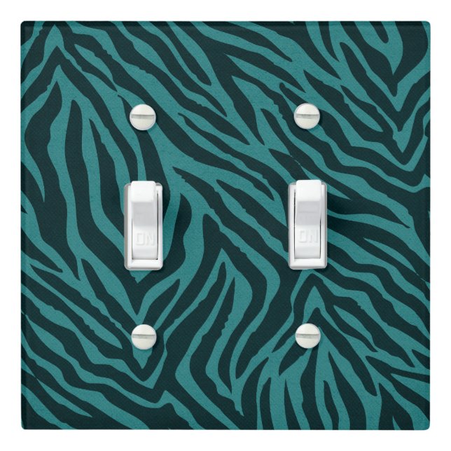 Teal Green Zebra Animal Print Light Switch Cover (In Situ)
