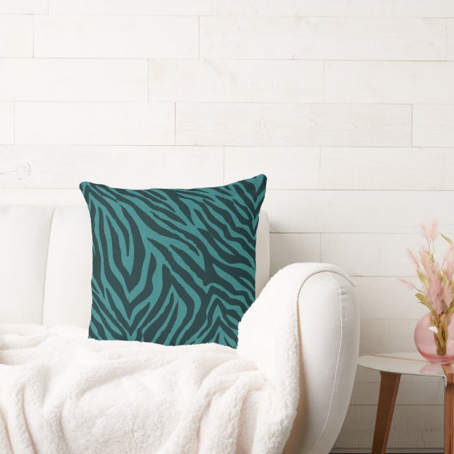Teal Green Zebra Animal Print Throw Pillow (Couch)