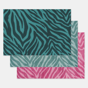 Teal Green Zebra Animal Print Wrapping Paper Sheets