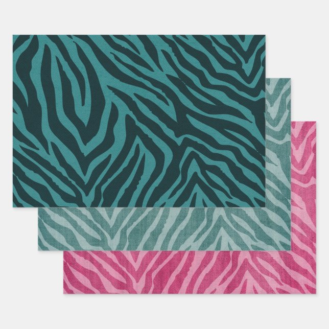 Teal Green Zebra Animal Print Wrapping Paper Sheets (Set)