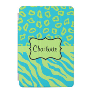 Teal Green Zebra Leopard Skin Name Personalized iPad Mini Cover