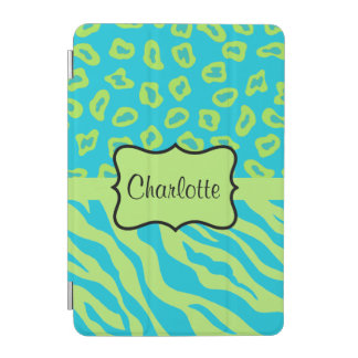 Teal Green Zebra Leopard Skin Name Personalized iPad Mini Cover
