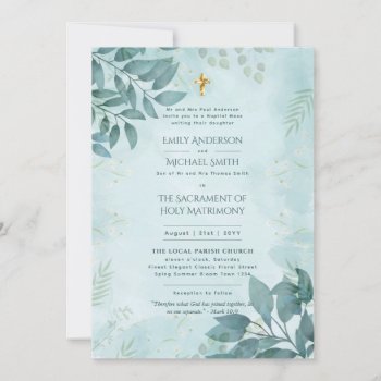 Teal Greenery  Catholic Nuptial Mass Wedding Invitation