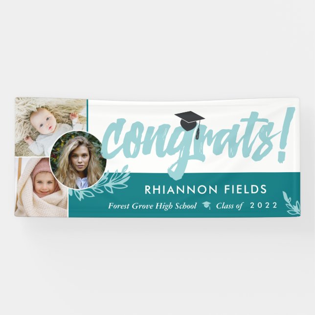 Teal Greenery Overlapping Photos Congrats Graduate Banner (Horizontal)