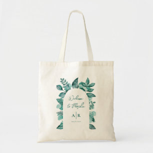Teal Greenery Wedding Welcome Hotel Guest Tote Bag