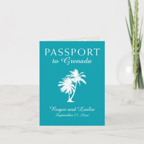 Teal Grenada Island Palm Tree Wedding Passport Inv Invitation
