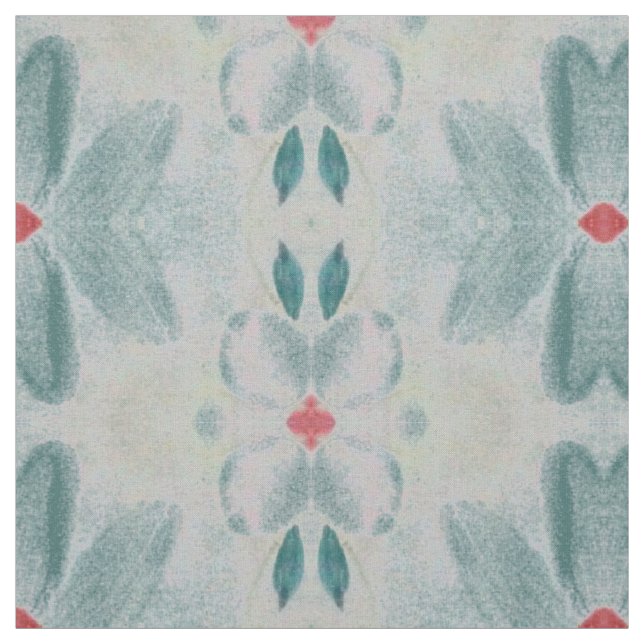 Teal Grey and Barn Red Floral Fabric (Swatch)