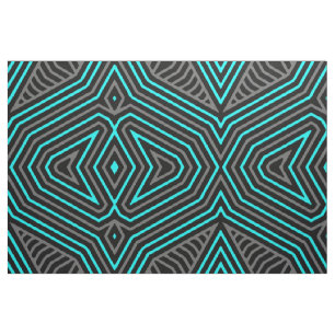 Teal Grey and Black Ethnic Tribal Pattern Fabric