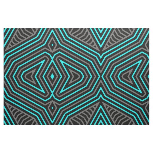 Teal Grey and Black Ethnic Tribal Pattern Fabric