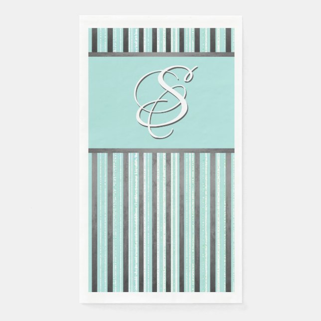 Teal, Grey, and White Stripes Paper Guest Towels (Front)