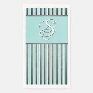 Teal, Grey, and White Stripes Paper Guest Towels