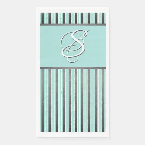 Teal Grey and White Stripes Paper Guest Towels