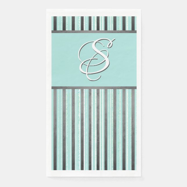Teal, Grey, and White Stripes Paper Guest Towels (Front)