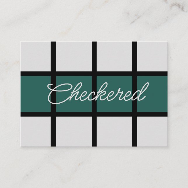Teal Grey Black Checkered  Business Card (Front)