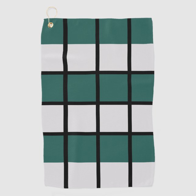 Teal Grey Black Checkered Pattern  Golf Towel (Front)