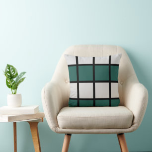Teal Grey Black Checkered Pattern Throw Pillow