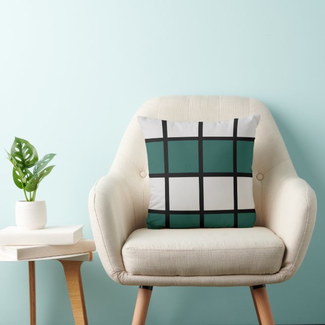 Teal Grey Black Checkered Pattern Throw Pillow (Chair)