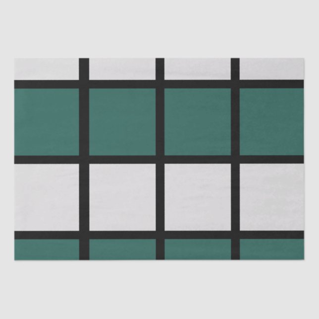 Teal Grey Black Checkered Pattern Tissue Paper (Front)