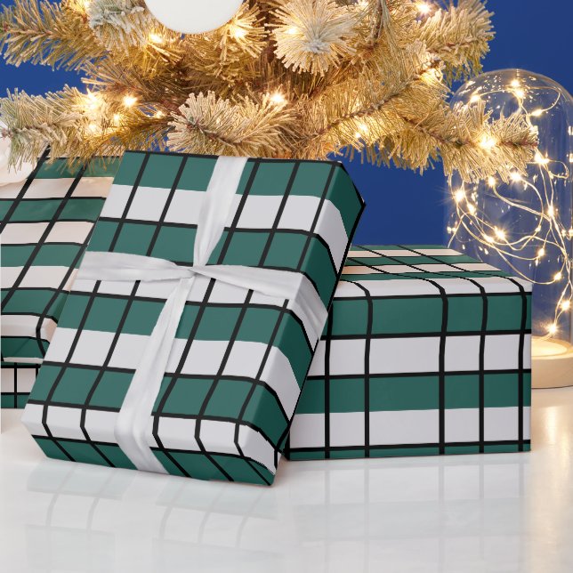 Teal Grey Black Checkered  Wrapping Paper (Holidays)