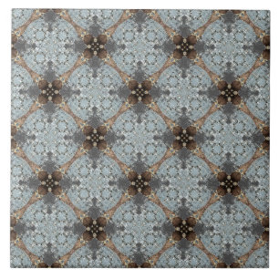 Teal, Grey, Bronze Vintage Flower Pattern Ceramic Tile