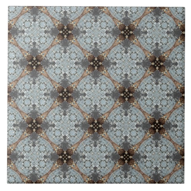 Teal, Grey, Bronze Vintage Flower Pattern Ceramic Tile (Front)