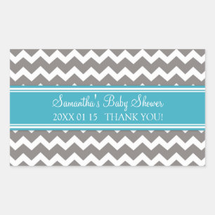 Teal Grey Chevron Baby Shower Favor Stickers