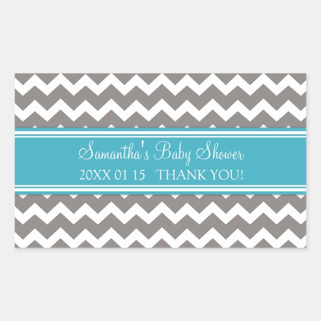 Teal Grey Chevron Baby Shower Favor Stickers (Front)