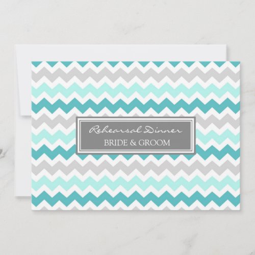 Teal Grey Chevron Rehearsal Dinner Party Announcements