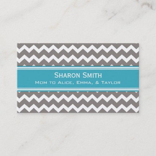 Teal Grey Chevron Retro Mom Calling Cards Business Card