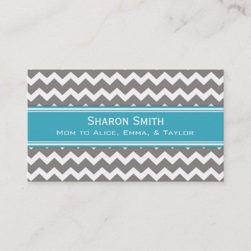 Customizable Teal Grey Chevron Retro Mom Calling Cards Business Card