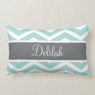 Teal Grey Gray Chevron Custom Lumbar Pillow