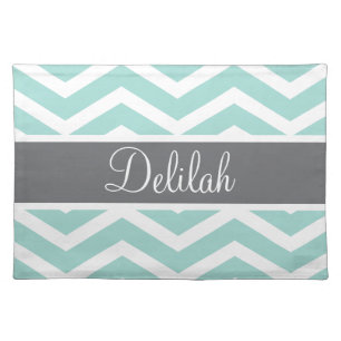 Teal Grey Gray Chevron Custom Placemat